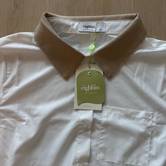 Eightiin Milly Contrast Collar Shirt | White Button Down Top | NWT | Size Small - Picture 5 of 8